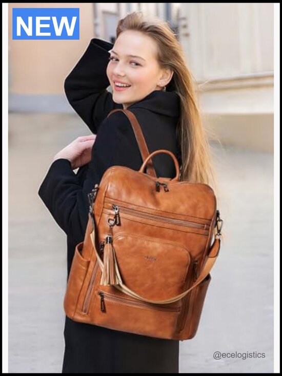 Vegan Leather Laptop Backpack 15.6 inch Work Travel Backpack